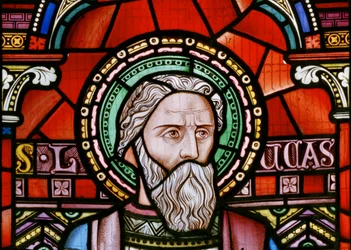 Crick, East Window-detalj, Lavers & Barraud, John Millner Allen (1827-1902), St Luke, 1863